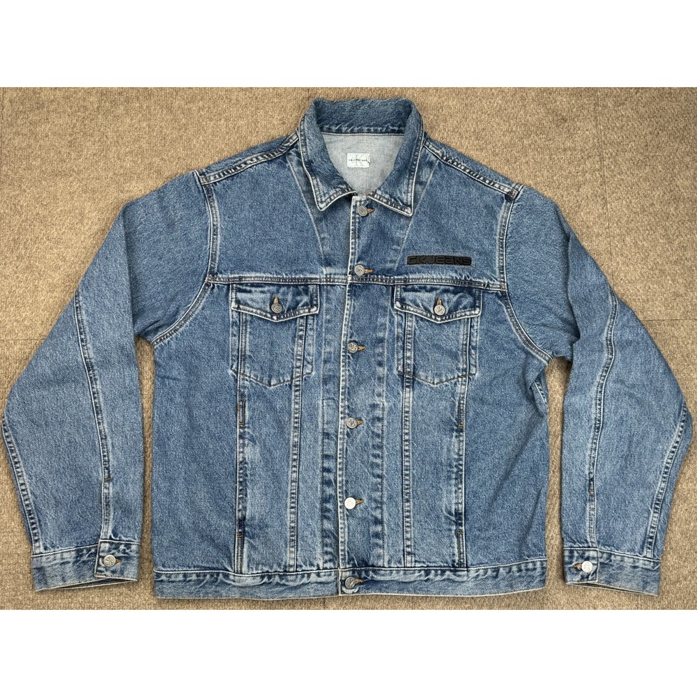 Calvin Klein Double Stone Wash Made In USA Men's Vtg  Denim Truck Jacket Size XL